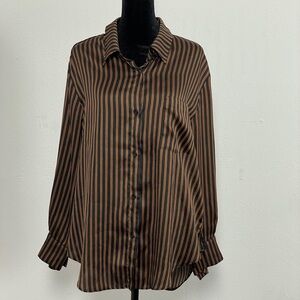 Zara Woman Black&Gold Striped Silk Button Up